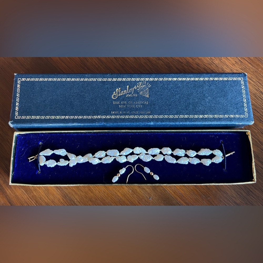 Vintage 1980’s Multi-Strand Freshwater Stick Pearl Bracelet & Earring Set